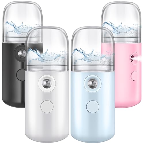 Mudder 4 Pcs Nano Facial Mister Handy Nano Mist Sprayer 30ml Visual Water Tank Portable Face Steamer Mini USB Mister for Lash Extensions, Skin Care, Makeup(White, Black, Blue, Pink)