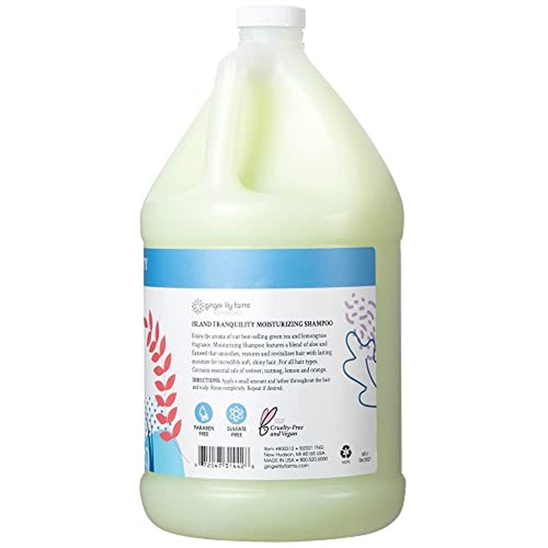 Ginger Lily Farms Botanicals Moisturizing Shampoo for All Hair Types, Island Tranquility, 100% Vegan & Cruelty-Free, Green Tea Lemongrass Scent, 1 Gallon Refill (Pack of 4)
