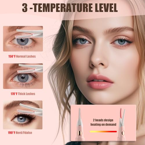 Heated Eyelash Curlers - 2 in 1 Clip- Type Heated lash Curler Best Seller Electric Eyelash Curler LED Display 3 Temp Settings for Makeup Tools USB Rechargeable Natural Curling 24H Long Lasting-Pk C1D