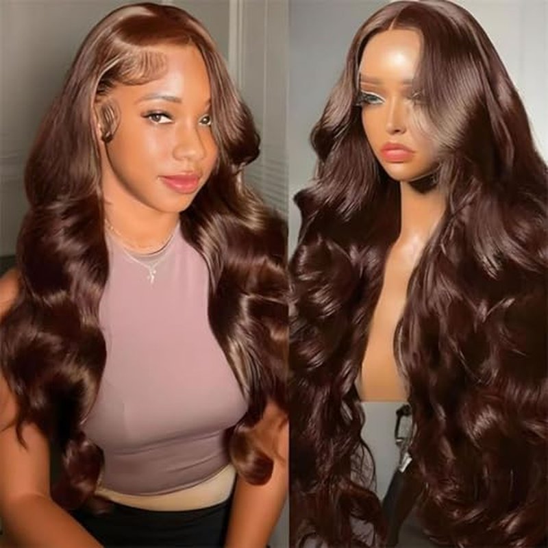13x4 Brown Lace Front Wig Body Wave Chocolate HD Lace Frontal Wigs Human Hair Pre Plucked for Women 22 Inch