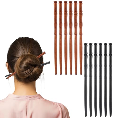 SHENLIU 12Pcs Wooden Hair Sticks, Retro Hair Chopsticks for Women Bamboo Shape Hair Chopsticks Vintage Elegant Hair Chopstick For Buns Hair Accessories For Long Hair Women Girls