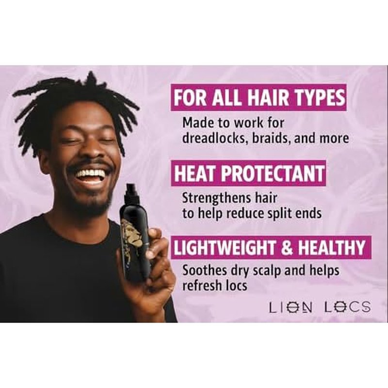 Lion Locs Rosewater Spray for Dreads and Locs - Organic Vegan Conditioner with Aloe, Oils, Vitamins, and Glycerin