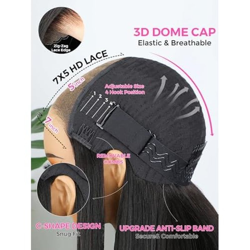 ISEE Hair Glueless Wear and Go Wigs for Beginners Lace Front for Black Women Human Hair Short Straight Bob Human Hair Wigs Lace Pre Cut 14 Inch