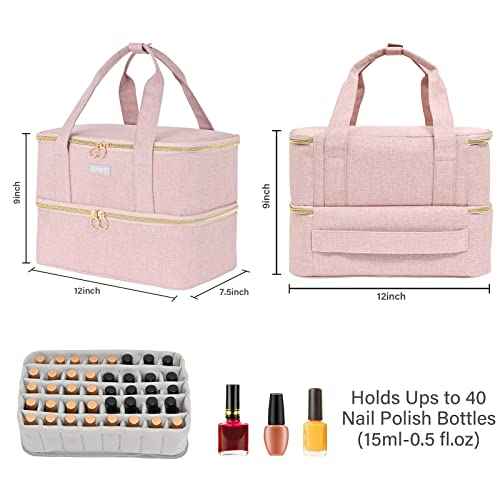 Nail Polish Organizers and Storage,Double-Layer Nail Supplies Carrying Case Bag Holds 40 Bottles(15ml-0.5 fl.oz) and Nail Lamp