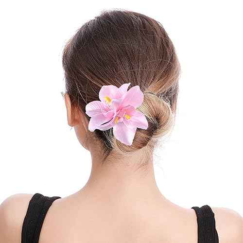 5pcs Pretty Colored Elastic Flower Hair Scrunchies Hair Ties with Bauhinia Flowers Deco Ponytail Hairball Hair Scrunchies for Girls Women