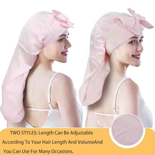 Cocheng Mulberry Silk Bonnet for Sleeping Long Silk Cap for Curly Hair Braids Bonnet for Women Sleep Cap with Tie Band