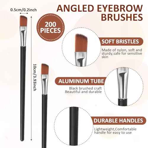 200 PCS Brow Tint Brush Multi Function Eyebrow Brush Cosmetic Brow Brushes for Eyebrows Portable Angled Eyebrow Brush Professional Brow Tint Brush Beauticians Supplies (Black)