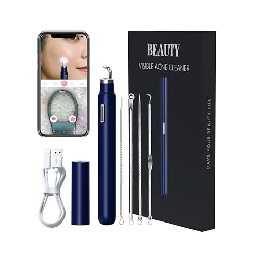 Visual Blackhead Remover Tools with Camera,Pimple Popper Extractor Tool Kit with Camera 20X 1080P Pore Cleaner Acne Comedone Whitehead Extractor Kit for iPhone/Android (Blue)