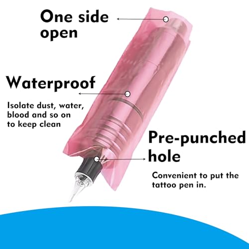 200PCS Tattoo Pen Covers - Rayyl Tattoo Pen Machine Covers Large Size 2.5x7.1 inch Pink for Cartridge Pen Machine Bags Sleeves Tattoo Kit Machine Pen Tattoo Supplies...