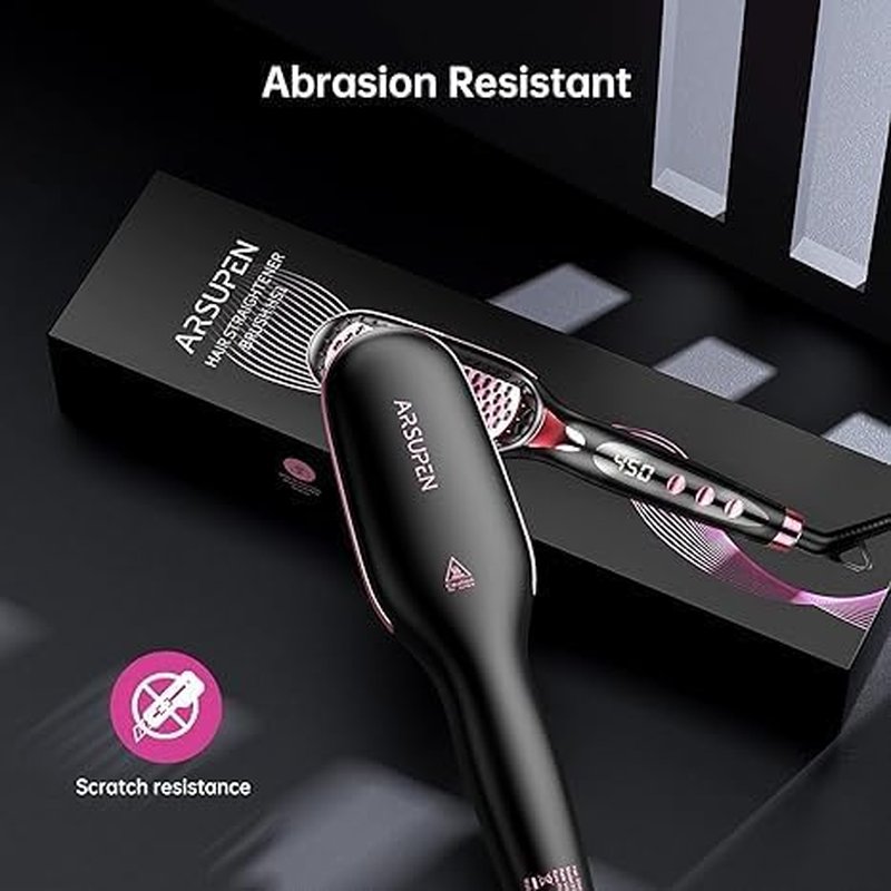 Hair Straightener Brush - 16 Heat Settings, Scald-Resistant & Auto Shut-Off | Family-Friendly Design