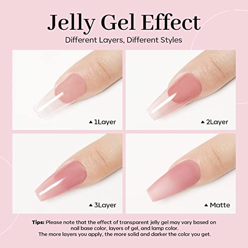 modelones Pink Gel Nail Polish, Jelly Nude Pink Gel Polish French Tip Base Colors Translucent Soak Off U V Soap Nails for Nail Art Manicure at Home 15ML