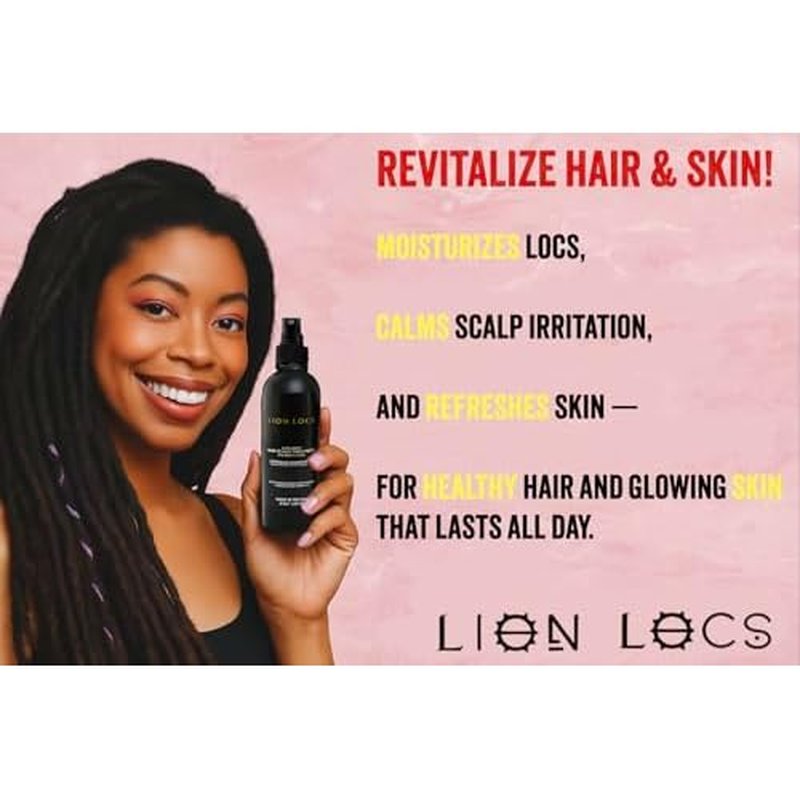 Lion Locs Rosewater Spray for Dreads and Locs - Organic Vegan Conditioner with Aloe, Oils, Vitamins, and Glycerin