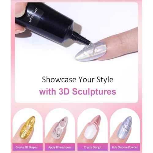 3D Nail Gel Art BISHENGYF - Rose Gold Chrome Nail Powder 15g 3D Nail Gel with Laser White Nail Powder Non-Sticky Clear 3D Sculpting for Art Home DIY