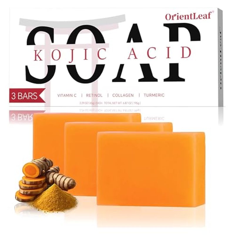 Kojic Acid Soap, Turmeric Soap Bar for Dark Spots, Fresh Citurs Scent, Gentle for Face and Body Wash with Vitamin C, Shea Butter, Retinol, Olive Oil, Collagen (3 PACK)