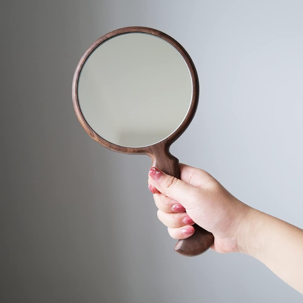 Vintage Hand Mirror - 11” L x 5.5” W | Walnut Wood, Multi-Purpose Design for Home & Travel
