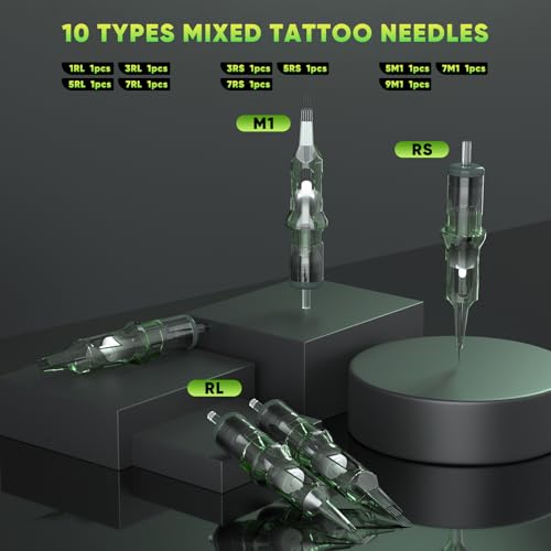 Wireless Tattoo Gun Kit - Professional Rotary Tattoo Machine with 1,600 mAh Power Supply, Complete Tattoo Pen Set with 10Pcs Cartridge Needles for Beginners Tattoo Supplies (Black, 76Pcs)