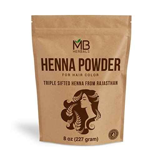 MB Herbals 100% Pure & Natural Henna Powder 8 oz / 227 Grams For Hair Color | For Natural Orange-Red Hair Color | Triple Sifted | No Preservatives