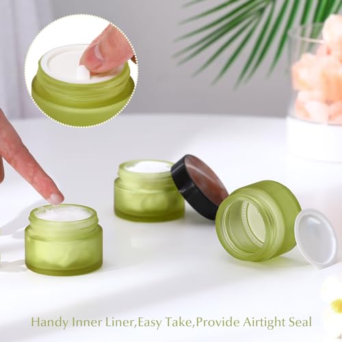 Domensi 60 Pcs 1oz Glass Jars with Lids Bulk Salve Tins Small Glass Candle Cosmetic Jars for Travel with Inner Liners Containers for Lotions Sample Cream(Green, Black Lid)
