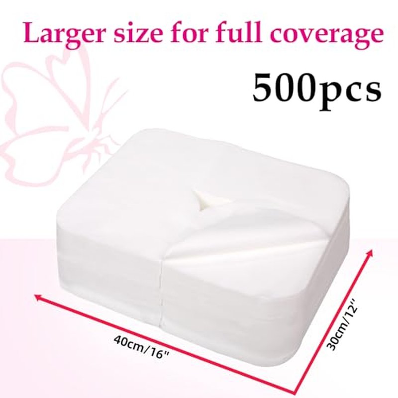 Disposable Face Cradle Covers 500 Count, Medical-Grade, Luxurious, Soft Nonwoven Face Cradle Cover for Massage Table & Chair, Disposable Headrest Covers 16''*12'', White