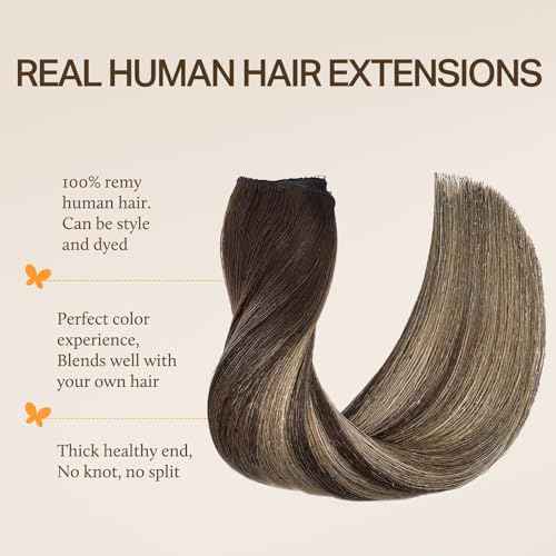 DOORES Wire Hair Extensions 14 Inch 75g Remy Human Wire Hair Extensions Invisible Transparent Line Adjustable Hairpieces Secret Extensions Straight Hair Balayage Chocolate Brown to Honey Blonde