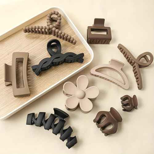 10 Pack Hair Claw Clips, Square Rectangle & Flower Claw Clip Sets, Matte Large Clips for Thick & Thin Hair, Strong Hold Jaw Clamps, Cute Daisy Hair Accessories for Women & Girls