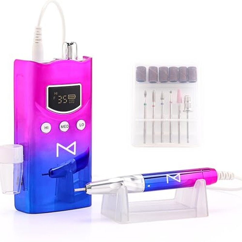 M GEM Brushless Nail Drill 35K RPM | Professional Cordless Efile Machine | Rechargeable Electric Nail File with Bits | Portable Quiet Low Vibration Tool for Acrylic, Gel, Natural Nails (Ombre Blue)