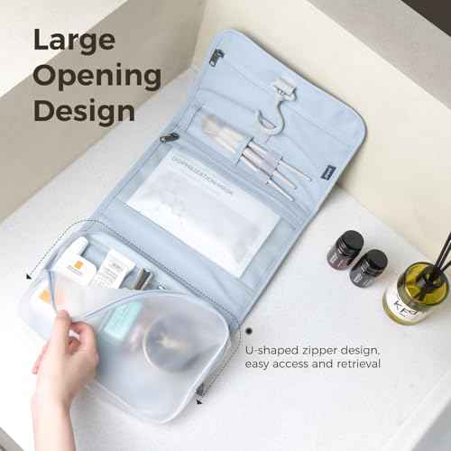 pack all Hanging Travel Toiletry Bag, Foldable Cosmetic Bag with Multiple Compartments, Water-Resistant Makeup Bag for Toiletries, Accessories (Light Blue)