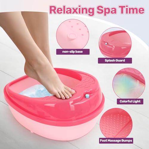 Kids Foot Spa with Nail Kit for Girls 4-12, All-in-1 Kids Pedicure Foot Spa Day Salon Toy Kit with Colorful Lights & Nail Art, Party Birthday for Girl?s