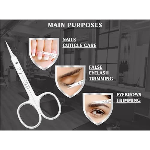 Cuticle Scissors Curved Blade - Extra Fine Pointed Tip Professional Manicure Grooming Scissors for Cuticles, Beard, Nose Hair, Eyelash, Mustache - Eyebrow Scissors