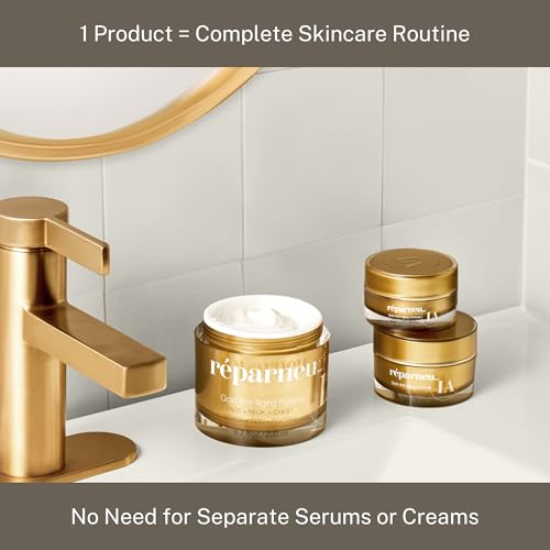 InfiniteAloe r?parneu Gold Anti-Aging Formula, Neck Firming, Face Tightening, Anti Wrinkle Face Cream - Organic Aloe Powered with Collagen, Peptides & Retinyl - 0.5oz Jar