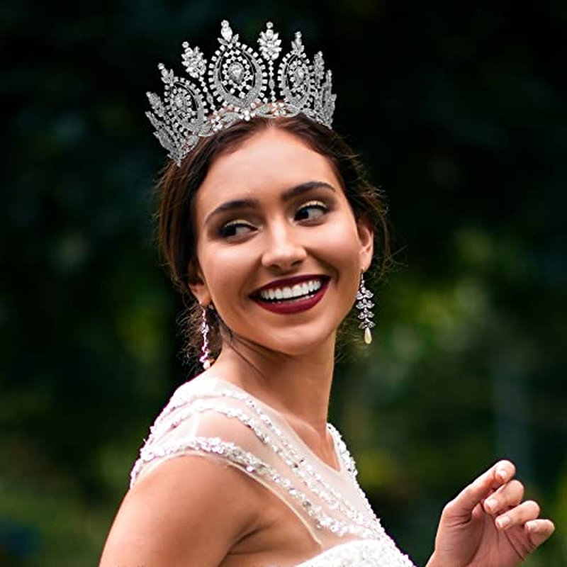 QXMYOO Tall Royal Queen Crown Cubic Zirconia Gold Silver Large Wedding Tiara for Bride Prom Quinceanera Pageant Princess Headpieces Birthday Party CZ Bridal Hair Accessories