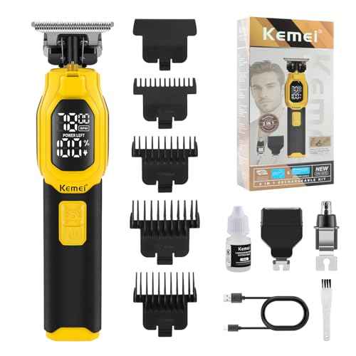 KEMEI Professional 3-in-1 Complete Grooming Tools for Men, Cordless Beard Trimmer, Electric Facial, Ear & Nose Trimmer, Rechargeable Hair Clippers, Gifts for Men