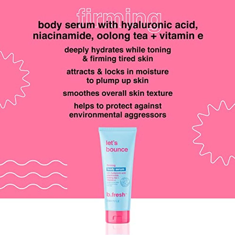 B.TAN Daily Moisturizing Body Lotion | Let's Bounce Firming Body Serum - Tightening & Hydrating Dry Skin with Skincare like Hyaluronic Acid, Niacinamide, Oolong Tea + Vitamin E, 8 Fl Oz