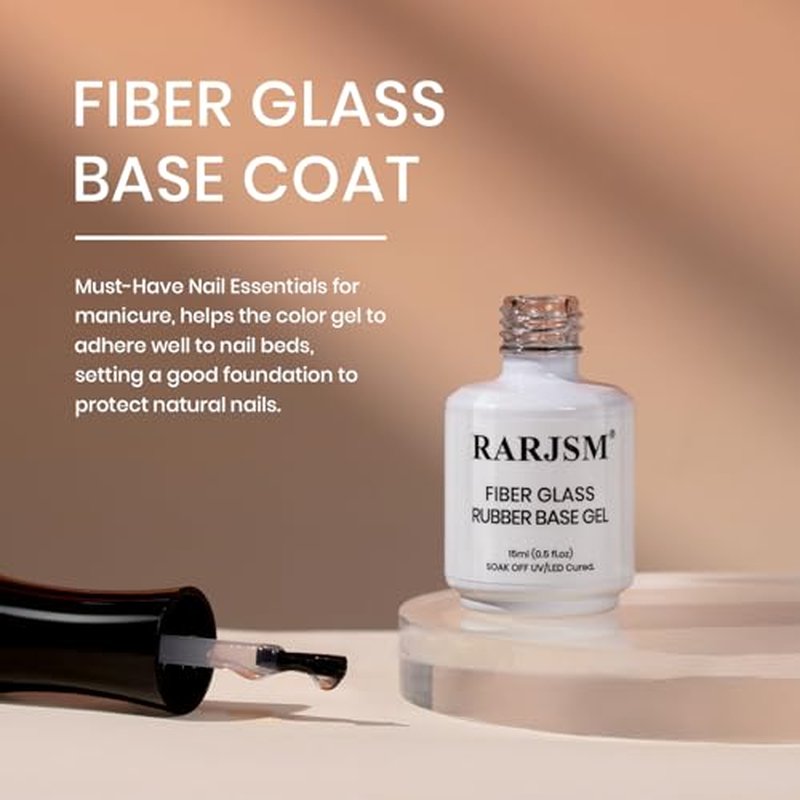 RARJSM Clear Fiber Glass Rubber Base Gel Nail Polish for Repair Broken Nails Strengthener Gel Base Coat Transparent Brush on BuildingGel in a Bottle Soak Off UV LED Curing Requires 15ml Salon Home