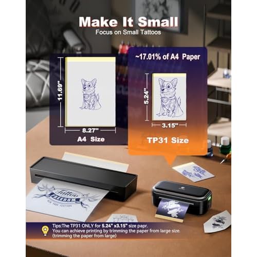 Phomemo Tattoo Stencil Paper 3.15" x 5.24" for TP31 Mini Tattoo Printer, 100 Tattoo Transfer Paper for Beginners/Enthusiast/Artists