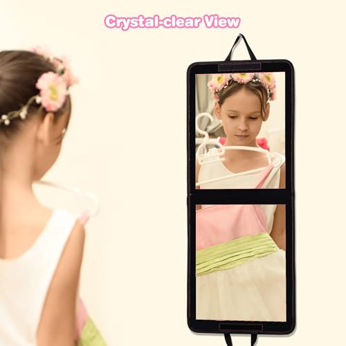 LPHUMEX Foldable Portable Full Length Mirror for Camping, Travel, Dancers, 32x13 Inch, Black, Hanging Folding Mirror for Dance, Full Body Travel Mirror