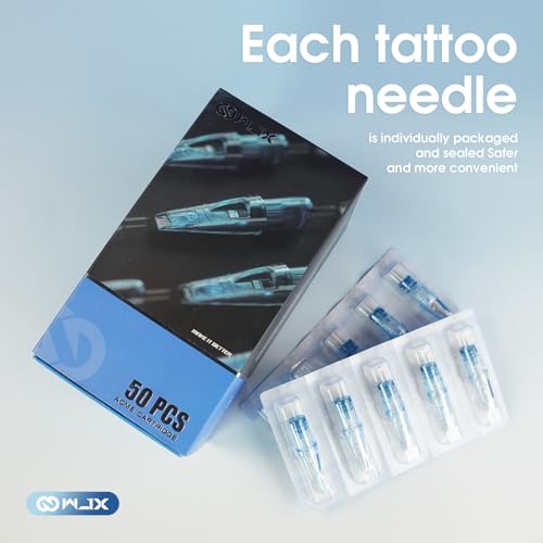 Wjx Tattoo Cartridge Needles 50Pcs Mixed Size #12 Standard 3RL 5RL 7RL 5RS 7RS 9RS 7RM 9RM 7M 9M Disposable Tattoo Cartridges Round Liner Shader Curved Magnum Fit in Most Tattoo Machines