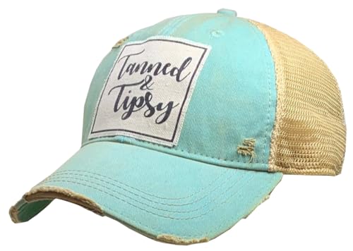 VINTAGE LIFE Baseball Cap for Women Funny Trucker Hat Cute Distressed Ball Caps (Tanned & Tipsy, Teal Blue)