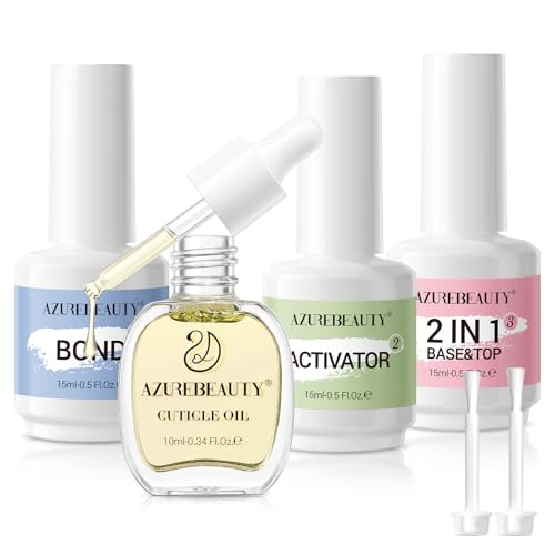 AZUREBEAUTY Dip Powder Liquid Set 15ml/0.5oz Nail Repair Cuticle Oil Multi-Purpose Dip Powder Base Top Coat with Activator, Bond, Cuticle Care for Dipping Kit, No Need Nail Lamp