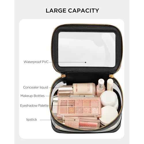 HBlife Clear Makeup Bag Organizer, Portable Travel Toiletry Cosmetic Bag Case for Women, Large Make Up Bag Makeup Train Case Transparent Storage Bag Pouch with Handle(Black)