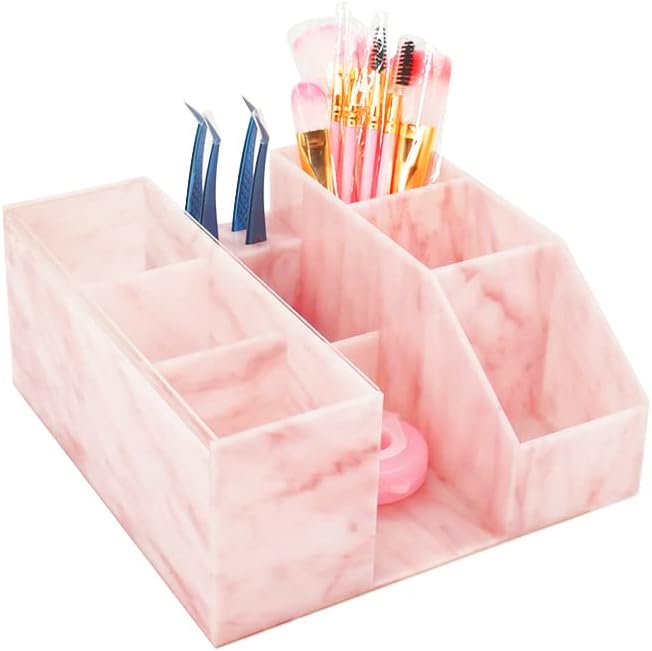 Acrylic Beauty Organizer - Eyelash Grafting Tool Storage with Tweezers Holder | Marble Pink Display Box
