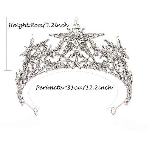 JWICOS Silver Shining Star Princess Tiara Crown for Women and Brides Bridal Hair Accessories for Engagement Wedding Prom Pageant
