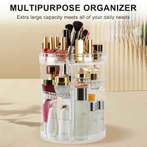 Makeup Organizer, 360 Degree Rotating Adjustable Cosmetic Storage Display Case with 8 Layers Large Capacity, Fits cosmetics, Makeup Brushes, Lipsticks and More, Clear