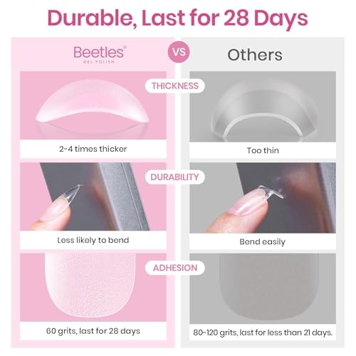 Beetles Medium Almond Nail Tips 576pcs 12 Sizes, Pre-Etched Soft Gel Nail Tips Half Matte Full Cover False Nail Tips Clear Acrylic Nails Glue on Nails DIY Nail Extension Gift for Women