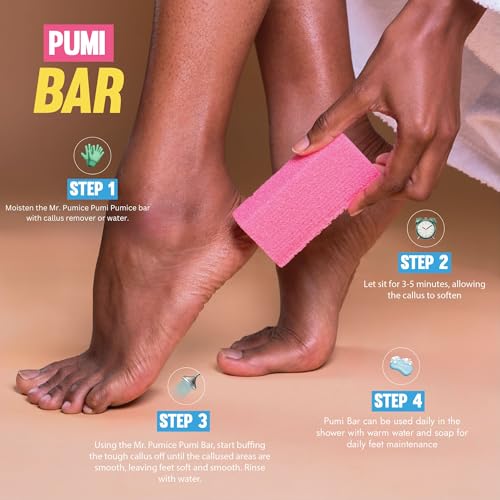 Mr. Pumice Callus Remover PUMI Bar: Pedicure Stone & Foot/Heel Scrubber - Medium Grit (Assorted Colors) 4 Pack