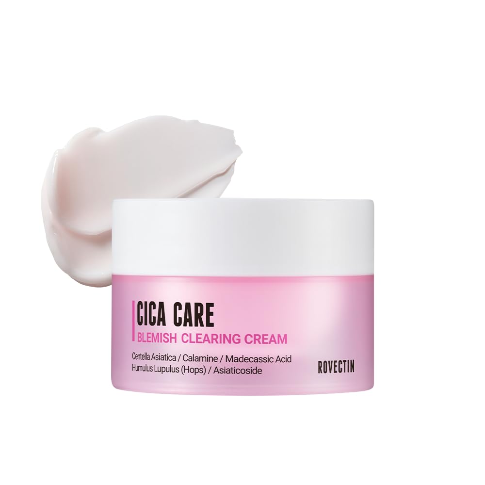 ROVECTIN Cica Care Blemish Clearing Cream: Soothes skin irritation and improves oiliness, sebum, blackheads For Oily Skin | Calamine, Centella Asiatica | Vegan Korean Moisturizer (1.69 fl.oz, 50ml)