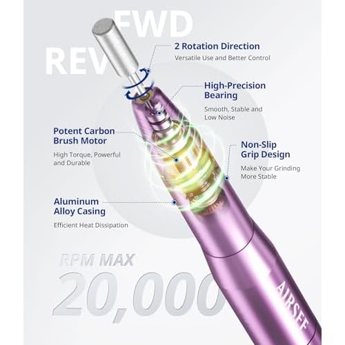 AIRSEE Studio Basic Electric Nail Drill, USB Portable Nail E File Machine for Professional Beginners, Manicure Pedicure Dremel Kit for Salon & Home Use , Purple