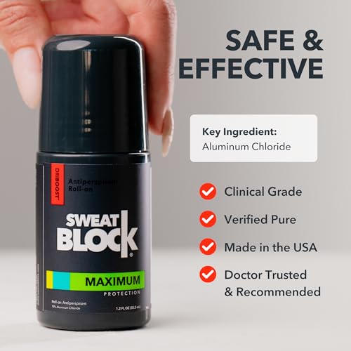 SweatBlock Maximum Strength Roll-On Antiperspirant for Men and Women 1.2 FL OZ Hyperhidrosis and Odor Control Formula Blocks Excessive Sweat for Days Per Application Dermatologist Recommended Solution