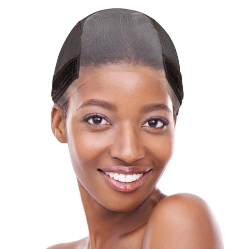 Lace Wig Cap for Women Non Slip, Glueless Wig Grip Cap with 4x5 Transparent Swiss Lace Front, Adjustable Wig Cap with Velvet Grip Band (Brown)