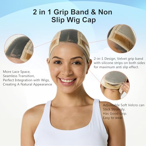 Lace Silicone Wig Grip Cap for Women,Wig Cap with Grip Band Adjustable,Used for Lace Wigs and Single Top Wigs-Lace Grip Cap Let Your Wig Be Glueless (Nude, M)